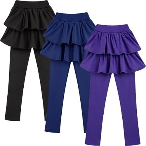 Girls School Uniform Pants Leggings with Skirt Cotton Kids Toddler Tutu Pants