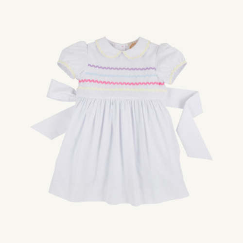 Cindy Lou Sash Dress - Worth Avenue White with Multicolor Ric Rac
