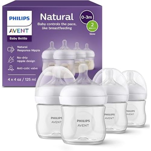 Philips Avent Natural Baby Bottles, Slow Flow, 4 oz, BPA-Free, 4-Pack