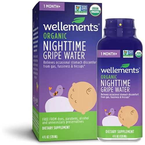 Wellements Organic Nighttime Gripe Water, 4 Fl Oz, Eases Baby's Stomach Discomfort, Free from Dyes, Parabens, Preservatives