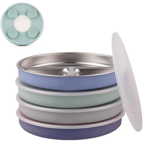 Elk and Friends Kids/Toddler 7.8" Stainless Steel Divided Plate + Lid | 4pk