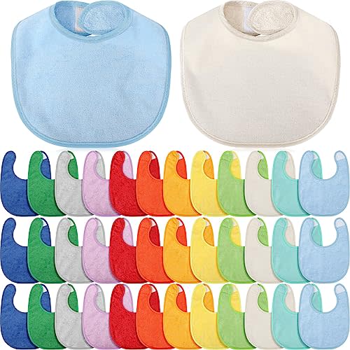 Jeyiour 36 Pcs Baby Bibs Bulk Terry Cotton Teething Bibs Baby Shower Gifts Newborn Infant Bibs Washable Absorbent Baby Drooling Bibs with Adjustable Hook and Loop Closure for Boys Girls, 12 Colors