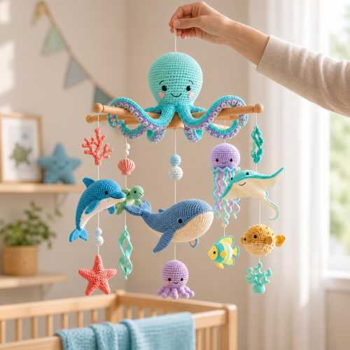 Crochet Ocean Baby Mobile, Octopus Whale Dolphin Stingray Crib Mobile, Under the Sea Nursery Decor, Handmade Baby Shower Gift