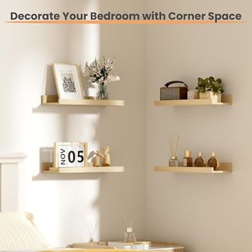 upsimples Floating Shelves for Wall Decor Storage, Natural, 6Pcs, 15.7''
