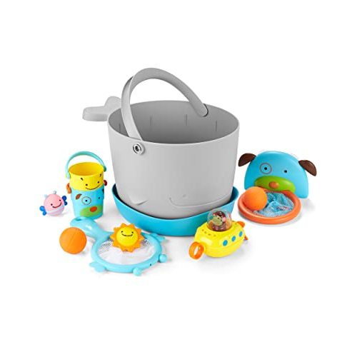Skip Hop Baby Bath Toy Filled Bucket, Bath Toy & Bucket Gift Set, Grey