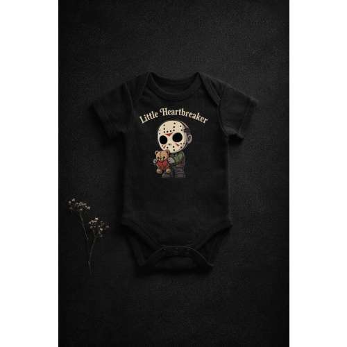 Chibi Hockey Mask Slasher Baby Bodysuit – Little Heartbreaker Valentine Outfit, Spooky Horror Baby Clothes, Alt Gothic Infant Gift
