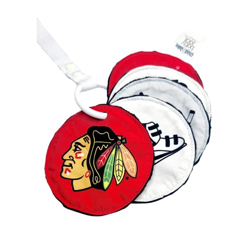 Chicago Blackhawks Baby Stroller Cards Toy - NHL Hockey Baby Sensory Crinkle Toys - Soft & Safe - Learn Ice Hockey - BPA Free w/Stroller Clip (5" x 5" Toy)