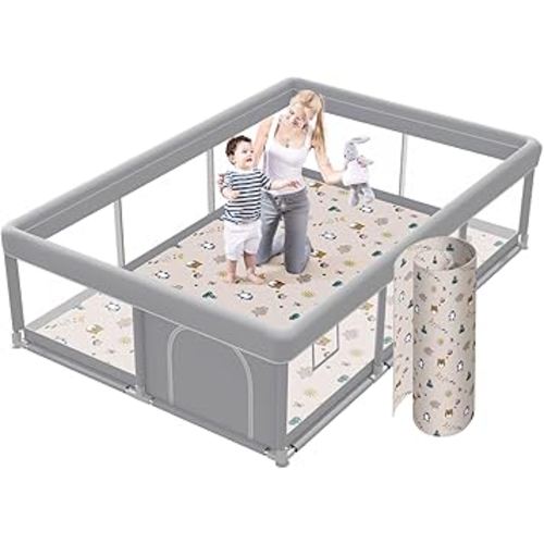 Large Baby Playpen 74"x50" with Mat Play Pens for Babies and Toddlers, Large Play Yards for Indoor & Outdoor with Zipper Gates