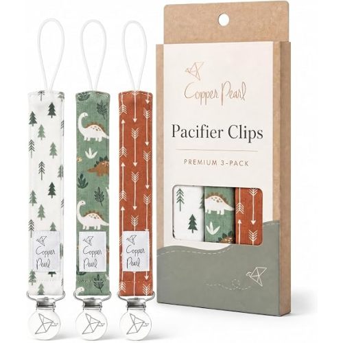 Copper Pearl Pacifier Clip 3-Pack: Premium Knit Binky Clips for Baby Girls and Boys - Stylish Stainless Steel Pacifier Holder Clip - Baby Pacifier Clips for No More Floor Drops - Atwood