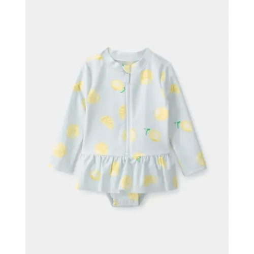 Baby Girl 1-Piece Lemon Rashguard Swimsuit - Blue | Carter's