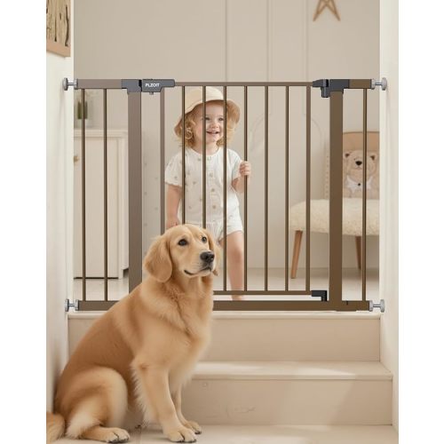 29.5-40.5" Baby Gate for Stairs, Dog Gate for Doorways, Walk Thru Auto Close Metal Baby Safety Gate for The House, Stairs and Doorways, Child Gate Pressure Mounted, Pet Gate for Dog Indoor - White