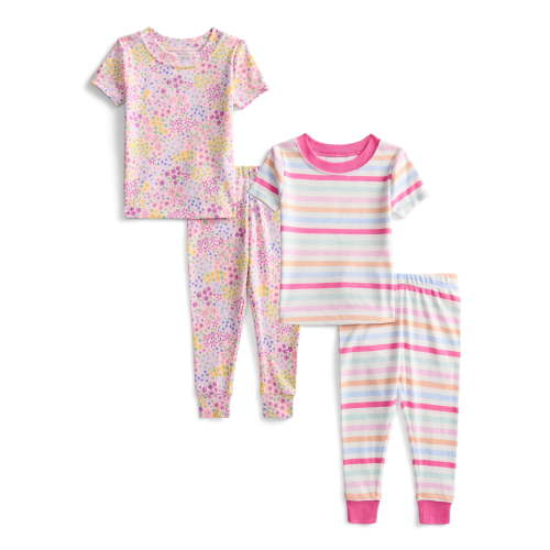 Wonder Nation Toddler Boys or Girls Cotton Short Sleeve Top and Pants Pajama Set, 4-Piece, Sizes 12M-5T