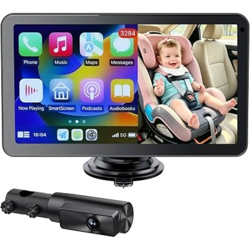 Baby Car Camera with 7" IPS Touchscreen, CarPlay & Android Auto Compatible, 1080P AHD Baby Car Monitor, IR Night Vision,360° Rotation Live Rear-Seat View, Alternative to Rear-Facing Baby Mirrors