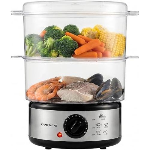 OVENTE 2-Tier Electric Food Steamer, 5 Qt Stainless Steel, Silver FS62S