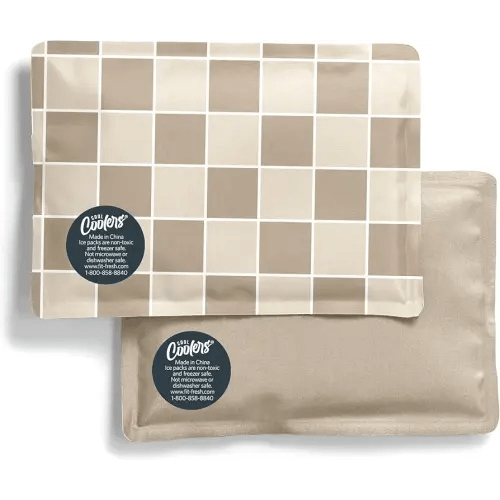 Fit & Fresh Cool Coolers 2 Pack Soft Ice for Lunch Bags, Flexible Stretch Nylon, Durable, Reusable Lunch Box Ice Packs, Soft Ice, Reusable Freezer Packs, Lunch Ice, Easy to Clean, Taupe Checkerboard