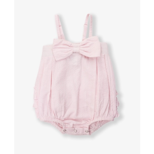 Bow Front Bubble Woven Romper | RuffleButts & RuggedButts, Pink Seersucker, 0-3 Months