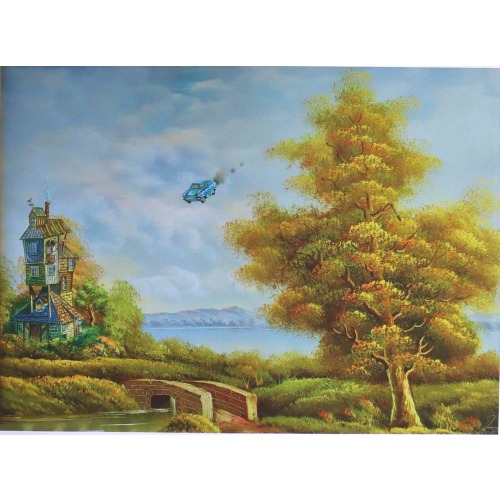 The Burrow Oil Painting Art Print | Harry Potter | Weasley House | Flying Car | Ron Weasley | Wizarding World