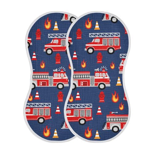 Mazeann Fire Trucks Red Cars Burp Cloths Baby Boys Girls Absorbent Soft Cotton Burping Cloths Rags 2 Pack