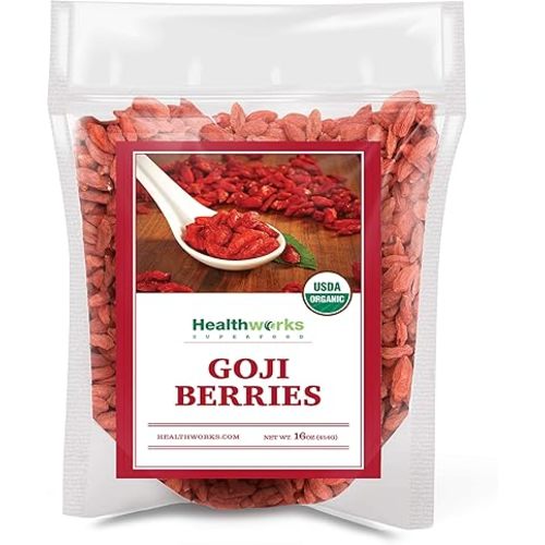 Healthworks Organic Dried Goji Berries - 16oz /1lb - 1 Pack - Vegan and Non-GMO Certified Organic Raw Sun-Dried Goji Berries