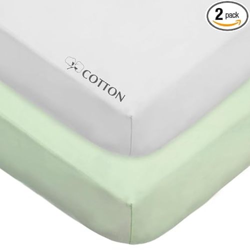 American Baby Company 2 Pack Fitted Crib Sheets 52x28", Celery and White