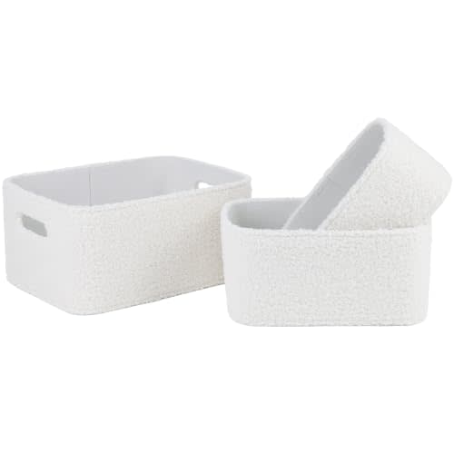 Nursery Storage Baskets Set of 3, Boucle Shelf Baskets for Organizing Baby Toys, Diapers, Clothes & Books, Nesting Decorative Bins for Baby Gift Baskets, Beige