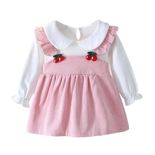 Baby Girls Clothes Set Toddler Long Sleeve Top Strap Overall Dress Girl Fall 2Pcs Suspender Skirt Outfits Pink 6-9 Months
