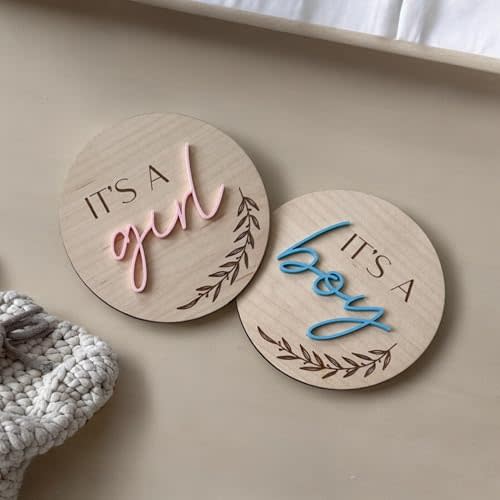 Generic FELIXTA SET 2 OF He's Here/She's Here Wooden Baby Announcement Sign, WHITE (05)