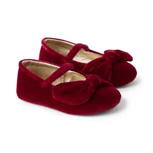 Baby Maroon Berry Baby Velvet Bow Ballet Flat by Janie and Jack