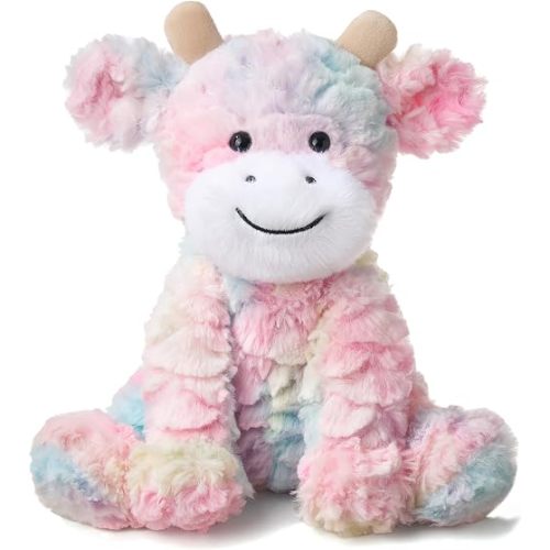 Hopearl Adorable Plush Cow Toy Colorful Floppy Dairy Cattle Soft Stuffed Animal Cute Birthday Holiday Gift for Boys Girls Kids Toddlers, Rainbow, 9''