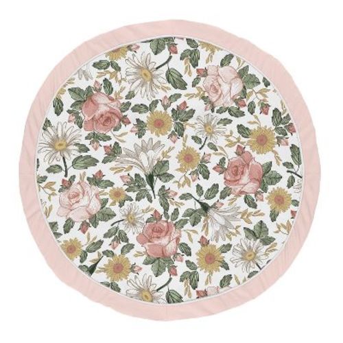 Sweet Jojo Designs Girl Baby Tummy Time Playmat Vintage Floral Pink Green and Yellow
