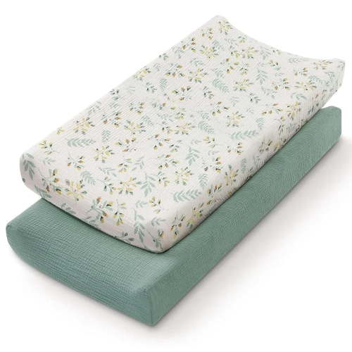 2‑Pack Cotton Changing Pad Covers, Soft Breathable Solid Color Diaper Change Mat Sheet, Stretch‑Fit Newborn Baby Changing Table Cover for Baby Shower Gift