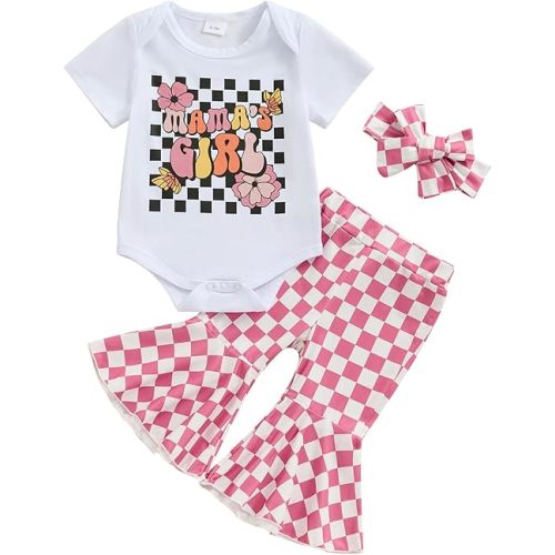 Newborn Baby Girl Clothes Mamas Girl Romper Top Floral Bell-Bottoms Pants+Headband Infant Cute Summer Outfits