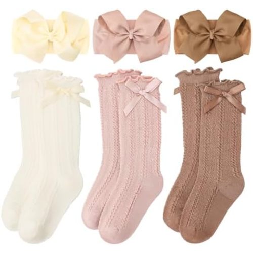JATEBI Baby Big Bow Headband Knee High Socks Set
