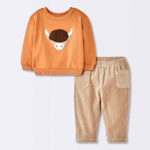 Baby Boys' Highland cow Sweatshirt and Pants Set - Cloud Island™ Orange 24M