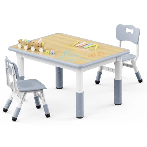 Brelley Adjustable Toddler Table and Chair Set, 31.5" L x 23.6" W Grey | Table Supports 300 lbs, Drawing Activity Desk, Classroom/Daycare/Home, Children Multi-Activity Table for Ages 3-8