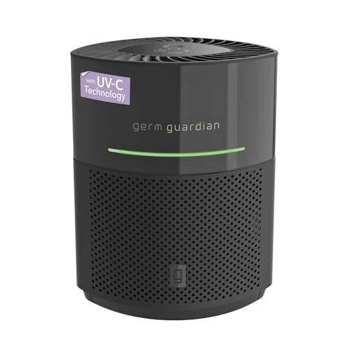 GermGuardian Airsafe+ Air Purifier for Home, for Wildfire Smoke, Pets, Pollen, Odor, Large Rooms Up To 1043 Sq. Ft. with HEPA Pure Air Filter, UV-C Light & Air Quality Sensor, 12", AC3000B, Black