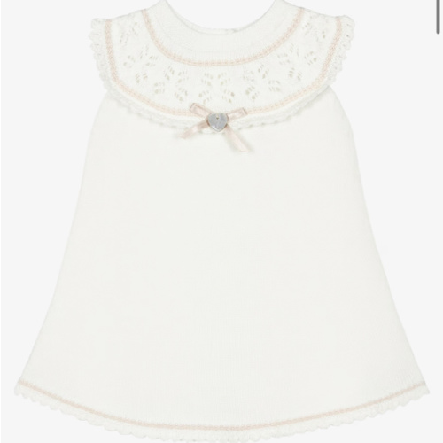 Artesanía Granlei - Girls Ivory Knitted Dress with Lacy Collar | Childrensalon