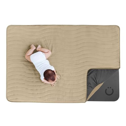 Ubbi Baby Tummy Time Floor Mat, Thick Padded Foam Play Mat for Infants & Toddlers, 40.5 x 56.5 Infant Activity Mat with Detachable Cotton Muslin Cover, Machine Washable, Foldable, Taupe