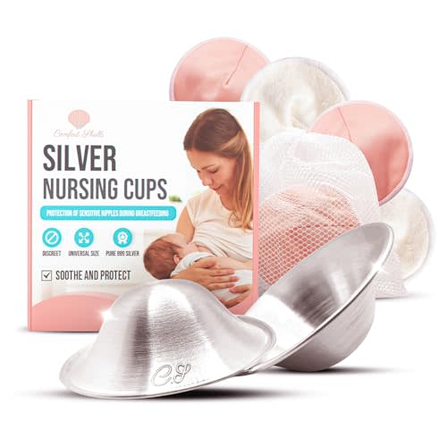 Comfort Shells® 999 Silver Nursing Cups & Washable Breast Pads | Silver Nipple Shields for Breast Feeding Moms | Soothe, Heal & Protect Sore or Cracked Nipples