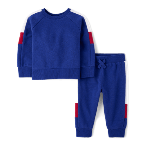 Baby And Toddler Boys Colorblock Premium Fleece 2-Piece Outfit Set - Blue