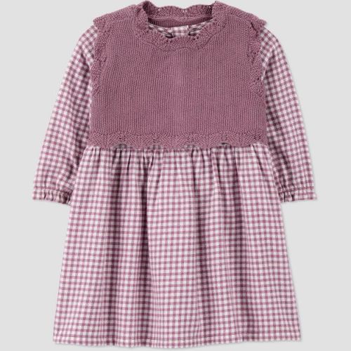 Carter's Just One You® Baby Girls' 3pc Gingham Dress Sweater Set - Plum Purple