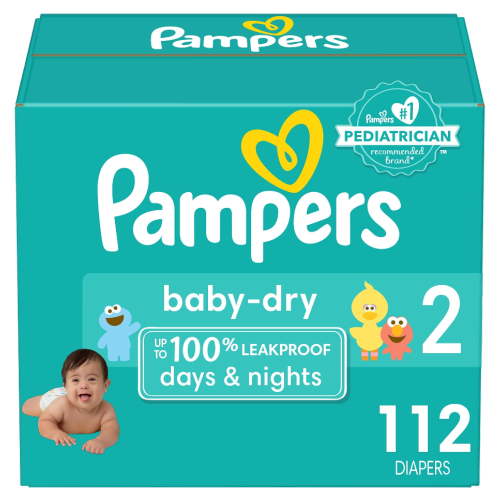 Pampers Baby Dry Diapers, Size 2, 112 Count, Hypoallergenic, Leakproof, Absorbent