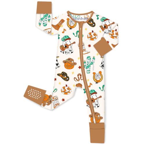 babee Reshinee Bamboo Viscose Baby Footie Pajama, Zipper Sleeper Boys Girls | Sleep & Play Romper with 2-Way Zipper, Fold-Over Mittens & Foot Cuffs with Grips, Tagless, Convertible, All-Season, 0-24M