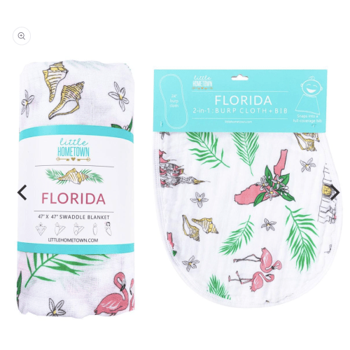 Gift Set: Florida Baby Muslin Swaddle Blanket and Burp Cloth/Bib Combo (Floral) Newborn Essentials for Feeding and Comfort