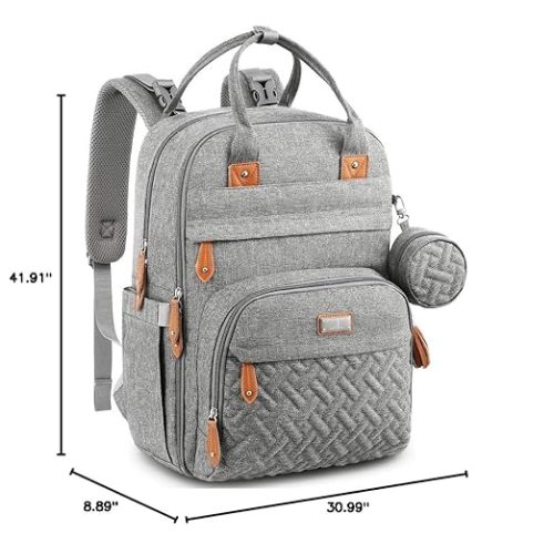 BabbleRoo Diaper Bag Backpack - Baby Essentials Travel Tote - Multi Function Waterproof Diaper Bag, Travel Essentials Baby Bag with Changing Pad, Stroller Straps & Pacifier Case - Unisex, Light Gray
