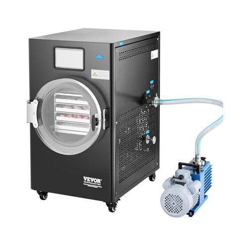 VEVOR Vacuum Freeze Dryer Machine, 8.8-13.2 LBS/Batch Food Freeze Drying Machine with 4-Layer Trays, Vacuum Pump, Adjustable Timer and Temperature Control, for Fruits Vegetables Meat, Black