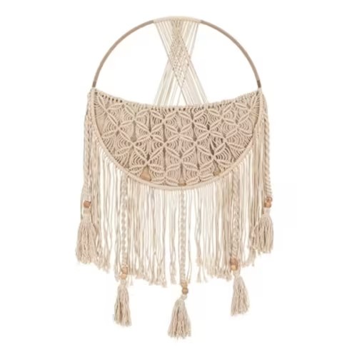 Crane Baby 20"x38" Charlie Farmhouse Macrame Boho Toy Wall Storage Organizer with Tassels Beige