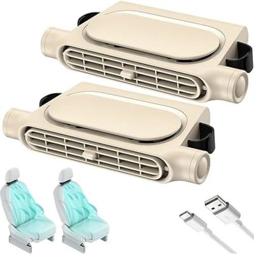 2025 New Car Seat Cooling Fan, Car Rear Seat Headrest Cooling Fan, Mini Portable USB Rechargeable Backseat Cool Fans with 3 Adjustable Wind Speeds for All Cars Vehicle Jeep Van Rv Truck (2PCSBEIGE)