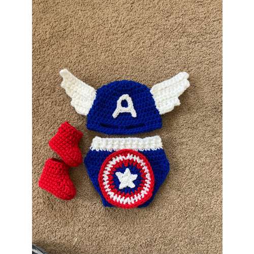 Crochet Captain America Outfit: Baby Photo Prop, Superhero Costume
