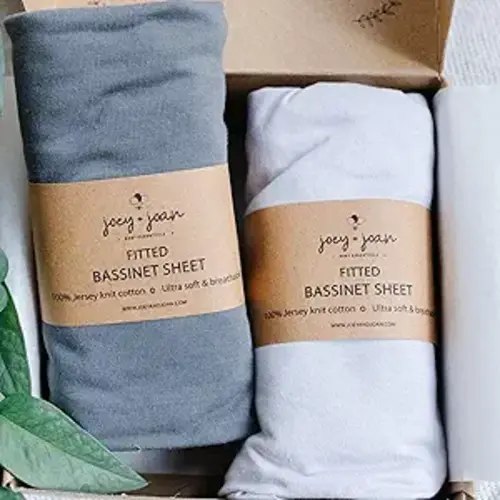Joey + Joan Bassinet Fitted Sheets 33x20 for Baby Beside Dreamer Bassinet & Bedside Sleeper – Buttery Soft 100% Cotton – Light + Dark Grey – 2 Pack